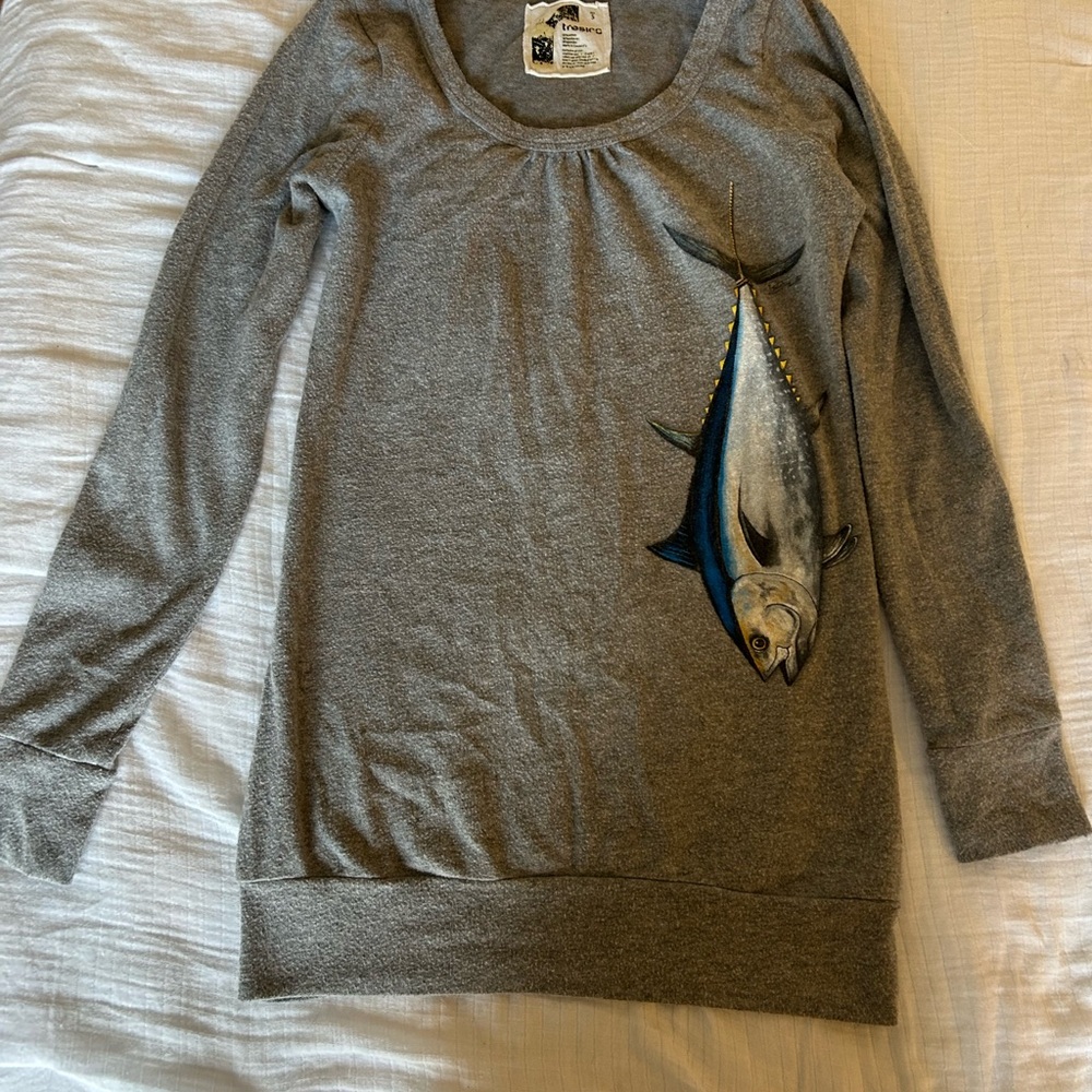 Gray Sweater with Fish Design